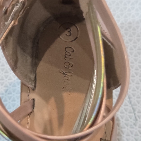 Girls Little Kid Strappy Flat Sandals - Tan and Iridescent Size 3 - Picture 7 of 9